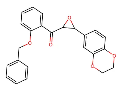 (2-(benzyloxy)phenyl)(3-(2,3-dihydrobenzo[b][1,4]dioxin-6-yl)oxiran-2-yl)methanone structure