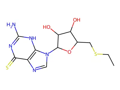 2-amino-9-[5-(ethylsulfanylmethyl)-3,4-dihydroxyoxolan-2-yl]-3H-purine-6-thione structure