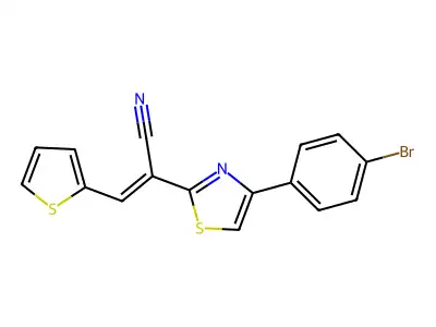 (E)-2-[4-(4-bromophenyl)-1,3-thiazol-2-yl]-3-thiophen-2-ylprop-2-enenitrile structure