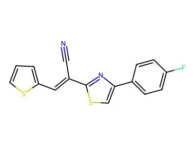 (E)-2-[4-(4-fluorophenyl)-1,3-thiazol-2-yl]-3-thiophen-2-ylprop-2-enenitrile structure