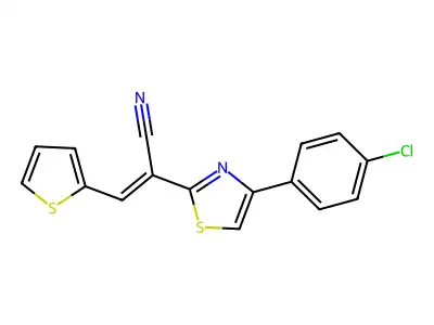 (E)-2-(4-(4-chlorophenyl)thiazol-2-yl)-3-(thiophen-2-yl)acrylonitrile structure