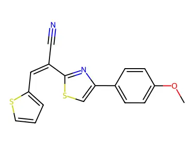 (Z)-2-(4-(4-methoxyphenyl)thiazol-2-yl)-3-(thiophen-2-yl)acrylonitrile structure