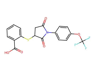 2-((2,5-Dioxo-1-(4-(trifluoromethoxy)phenyl)pyrrolidin-3-yl)thio)benzoic acid structure