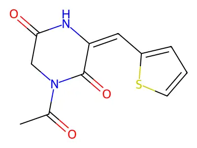 1-Acetyl-3-(thiophen-2-ylmethylidene)piperazine-2,5-dione structure