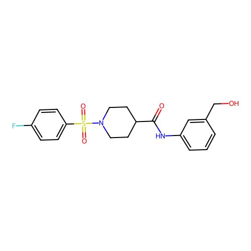 1-(4-fluorophenyl)sulfonyl-N-[3-(hydroxymethyl)phenyl]piperidine-4-carboxamide structure