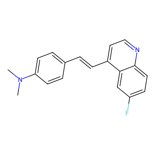 4-[2-(6-fluoroquinolin-4-yl)ethenyl]-N,N-dimethylaniline structure