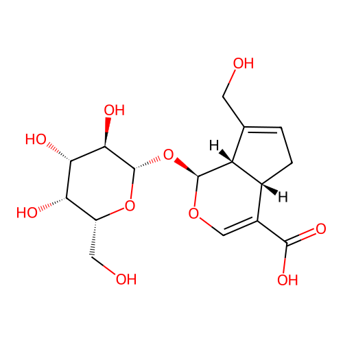 (1S,2S,6S)-9-(HYDROXYMETHYL)-2-[(2S,3R,4S,5R,6R)-3,4,5-TRIHYDROXY-6-(HYDROXYMETHYL)OXAN-2-YL]OXY-3-OXABICYCLO[4.3.0]NONA-4,8-DIENE-5-CARBOXYLIC ACID structure