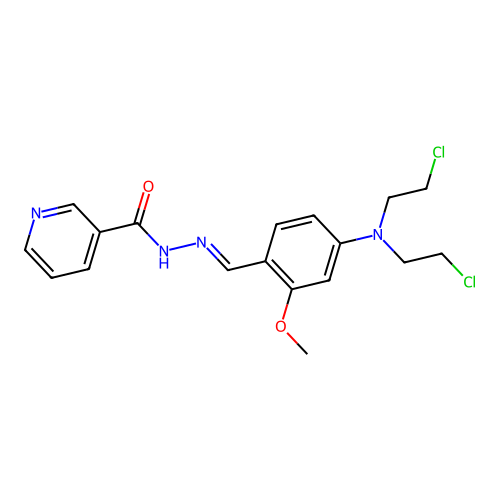n'-{4-[bis(2-chloroethyl)amino]-2-methoxybenzylidene}pyridine-3-carbohydrazide structure