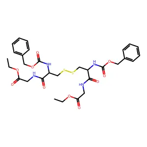 ethyl 2-[[3-[[3-[(2-ethoxy-2-oxoethyl)amino]-3-oxo-2-(phenylmethoxycarbonylamino)propyl]disulfanyl]-2-(phenylmethoxycarbonylamino)propanoyl]amino]acetate structure