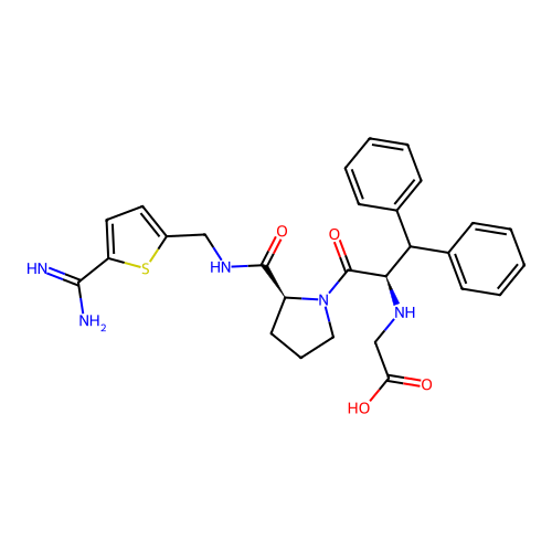 L-Prolinamide, N-(carboxymethyl)-beta-phenyl-D-phenylalanyl-N-((5-(aminoiminomethyl)-2-thienyl)methyl)- structure