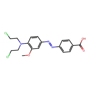 4-[(E)-{4-[Bis(2-chloroethyl)amino]-3-methoxyphenyl}diazenyl]benzoic acid structure