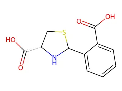 (4R)-2-(2-carboxyphenyl)-1,3-thiazolidine-4-carboxylic acid structure