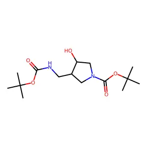 rac-tert-butyl (3R,4S)-3-({[(tert-butoxy)carbonyl]amino}methyl)-4-hydroxypyrrolidine-1-carboxylate structure