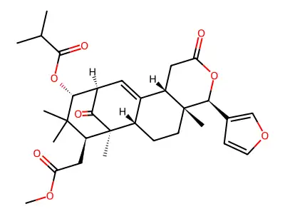 Methyl 3-isobutyryloxy-1-oxomeliac-8(30)-enate structure