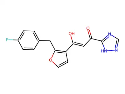 2-Propen-1-one, 1-(2-((4-fluorophenyl)methyl)-3-furanyl)-3-hydroxy-3-(1H-1,2,4-triazol-3-yl)- structure
