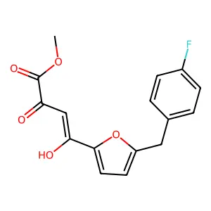 2-Butenoic acid, 4-(5-((4-fluorophenyl)methyl)-2-furanyl)-2-hydroxy-4-oxo-, methyl ester structure