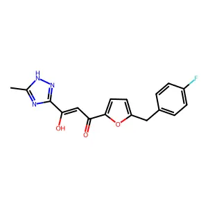 2-Propen-1-one, 1-(5-((4-fluorophenyl)methyl)-2-furanyl)-3-hydroxy-3-(5-methyl-1H-1,2,4-triazol-3-yl)- structure