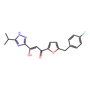 2-Propen-1-one, 1-(5-((4-fluorophenyl)methyl)-2-furanyl)-3-hydroxy-3-(5-(1-methylethyl)-1H-1,2,4-triazol-3-yl)- structure