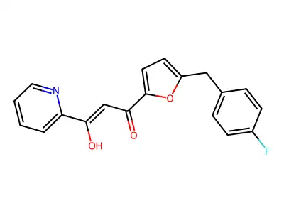 1-[5-[(4-Fluorophenyl)methyl]furan-2-yl]-3-hydroxy-3-pyridin-2-ylprop-2-en-1-one structure