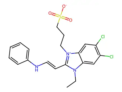 3-[2-(2-anilinoethenyl)-5,6-dichloro-3-ethylbenzimidazol-1-ium-1-yl]propane-1-sulfonate structure