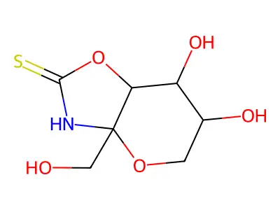 6,7-dihydroxy-3a-(hydroxymethyl)-5,6,7,7a-tetrahydro-3H-pyrano[2,3-d][1,3]oxazole-2-thione structure