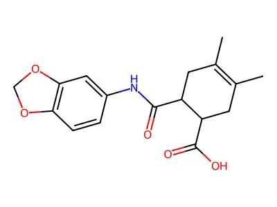 6-(1,3-Benzodioxol-5-ylcarbamoyl)-3,4-dimethylcyclohex-3-ene-1-carboxylic acid structure