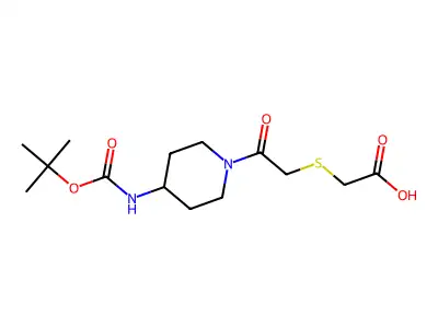 2-[(2-{4-[(Tert-butoxycarbonyl)amino]piperidino}-2-oxoethyl)thio]acetic acid structure