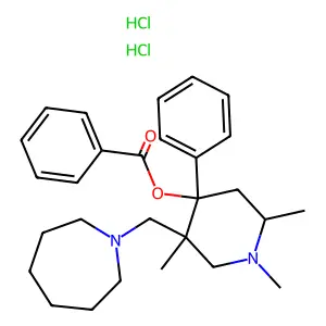 4-Piperidinol, 5-(hexahydro-1H-azepinylmethyl)-4-phenyl-1,2,5-trimethyl-, benzoate, dihydrochloride structure