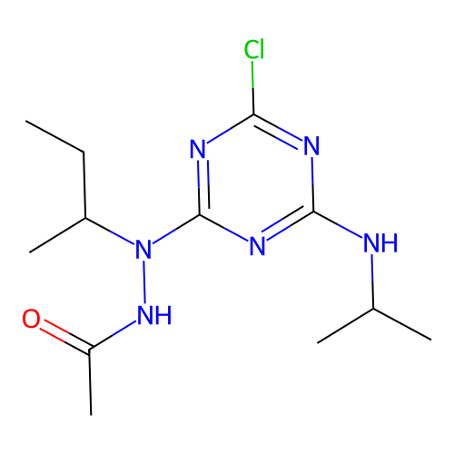 Acetic acid N'-sec-butyl-N'-(4-chloro-6-isopropylamino-[1,3,5]triazin-2-yl)-hydrazide structure