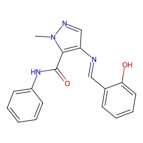 (E)-4-((2-hydroxybenzylidene)amino)-1-methyl-N-phenyl-1H-pyrazole-5-carboxamide structure
