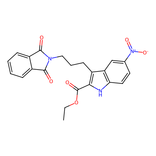 ethyl 3-[3-(1,3-dioxoisoindol-2-yl)propyl]-5-nitro-1H-indole-2-carboxylate structure