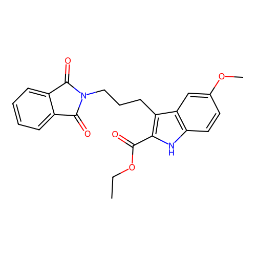ethyl 3-[3-(1,3-dioxoisoindol-2-yl)propyl]-5-methoxy-1H-indole-2-carboxylate structure