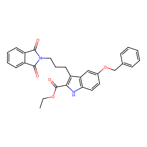 ethyl 3-[3-(1,3-dioxobenzo[c]azolidin-2-yl)propyl]-5-(phenylmethoxy)indole-2-c arboxylate structure