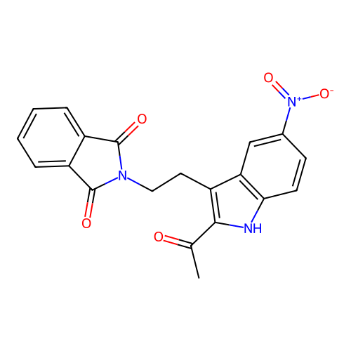2-[2-(2-acetyl-5-nitro-1H-indol-3-yl)ethyl]-1H-isoindole-1,3(2H)-dione structure