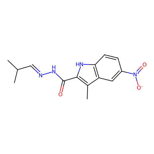 3-methyl-N'-[(1E)-2-methylpropylidene]-5-nitro-1H-indole-2-carbohydrazide structure