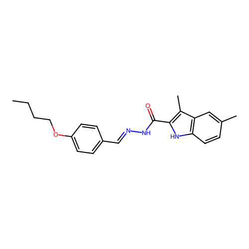N'-[(E)-(4-butoxyphenyl)methylidene]-3,5-dimethyl-1H-indole-2-carbohydrazide structure