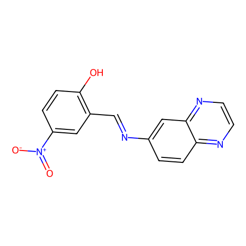 Phenol, 4-nitro-2-[(6-quinoxalinylimino)methyl]- structure