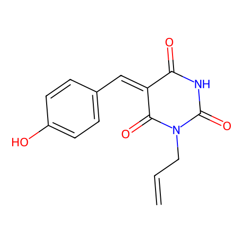 (Z)-1-allyl-5-(4-hydroxybenzylidene)pyrimidine-2,4,6(1H,3H,5H)-trione structure