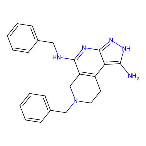 5-N,7-dibenzyl-2,6,8,9-tetrahydropyrazolo[3,4-c][2,7]naphthyridine-1,5-diamine structure