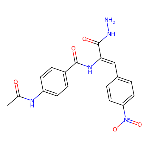 Cinnamic acid, alpha-(p-acetamidobenzamido)-p-nitro-, hydrazide structure