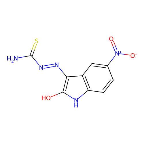 (2E)-2-(5-nitro-2-oxo-1,2-dihydro-3H-indol-3-ylidene)hydrazinecarbothioamide structure