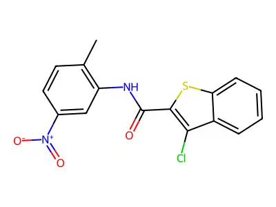 3-chloro-N-(2-methyl-5-nitrophenyl)-1-benzothiophene-2-carboxamide structure