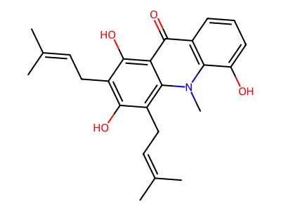 1,3,5-Trihydroxy-2,4-bis(3-methyl-2-buten-1-yl)-9(10H)-acridinone structure