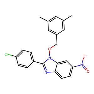 2-(4-chlorophenyl)-1-[(3,5-dimethylbenzyl)oxy]-6-nitro-1H-1,3-benzimidazole structure