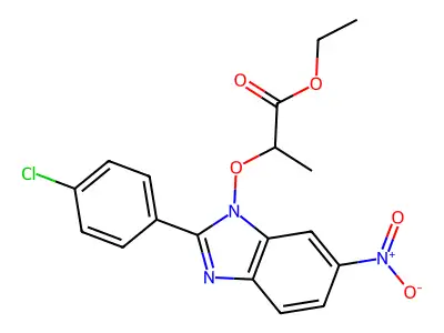 ethyl 2-{[2-(4-chlorophenyl)-6-nitro-1H-1,3-benzimidazol-1-yl]oxy}propanoate structure