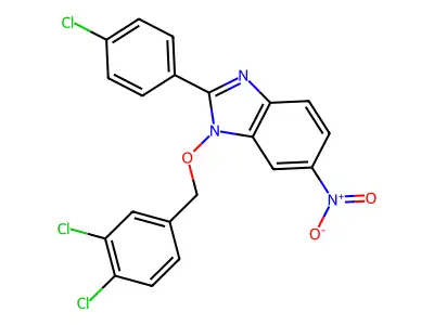 2-(4-chlorophenyl)-1-[(3,4-dichlorobenzyl)oxy]-6-nitro-1H-1,3-benzimidazole structure