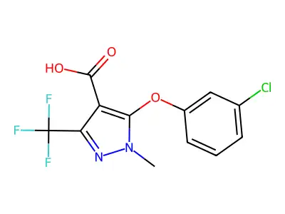 5-(3-Chlorophenoxy)-1-methyl-3-(trifluoromethyl)-1H-pyrazole-4-carboxylic acid structure
