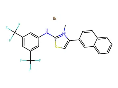 2-[3,5-di(trifluoromethyl)anilino]-3-methyl-4-(2-naphthyl)-1,3-thiazol-3-ium bromide structure