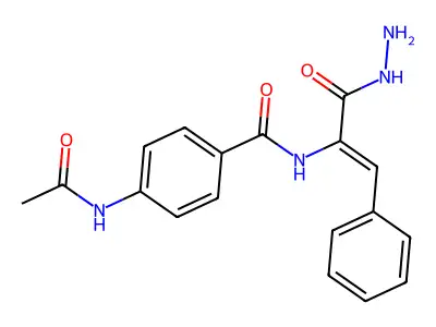4-acetamido-N-(3-hydrazinyl-3-oxo-1-phenylprop-1-en-2-yl)benzamide structure