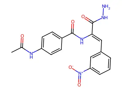 4-acetamido-N-[3-hydrazinyl-1-(3-nitrophenyl)-3-oxoprop-1-en-2-yl]benzamide structure